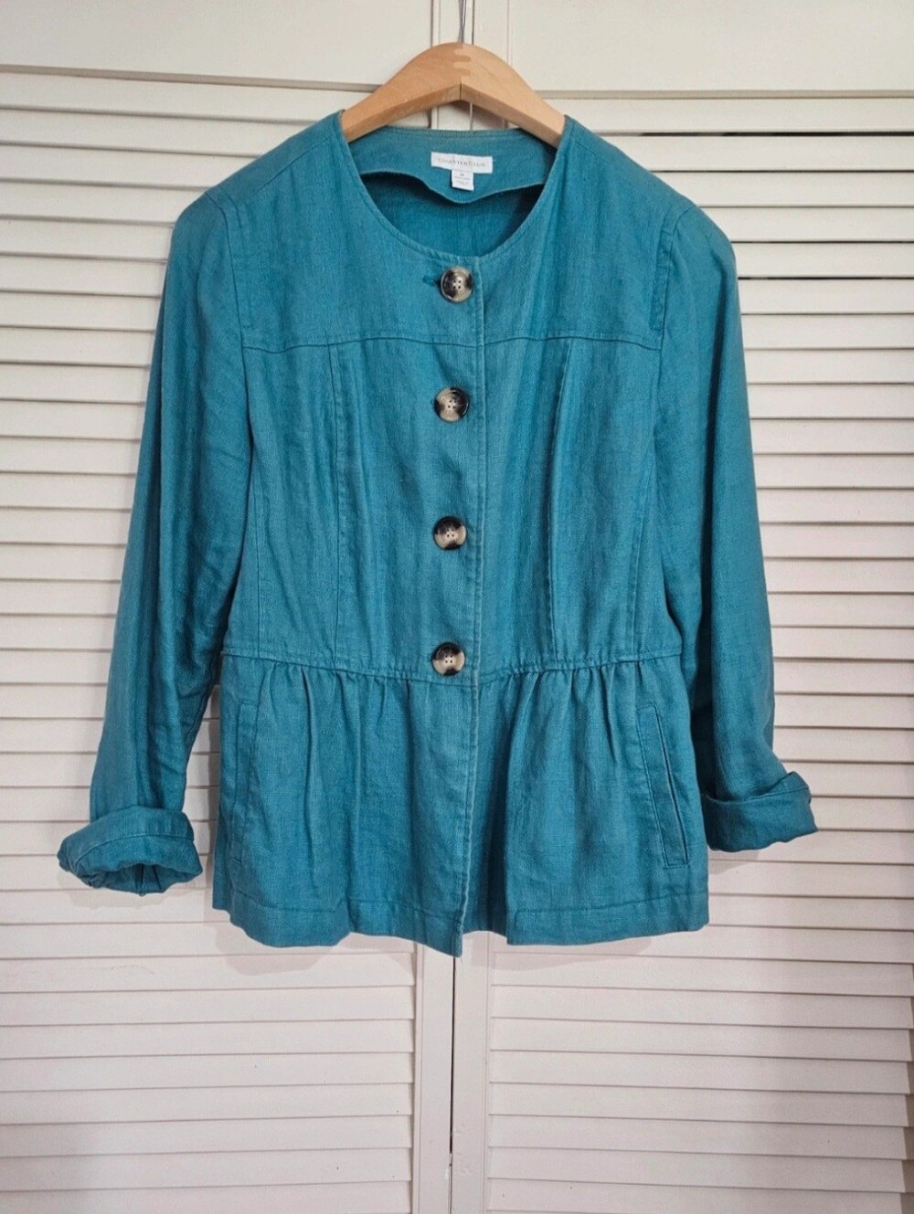 Charter Club Teal Round-Neck Button Front Jacket